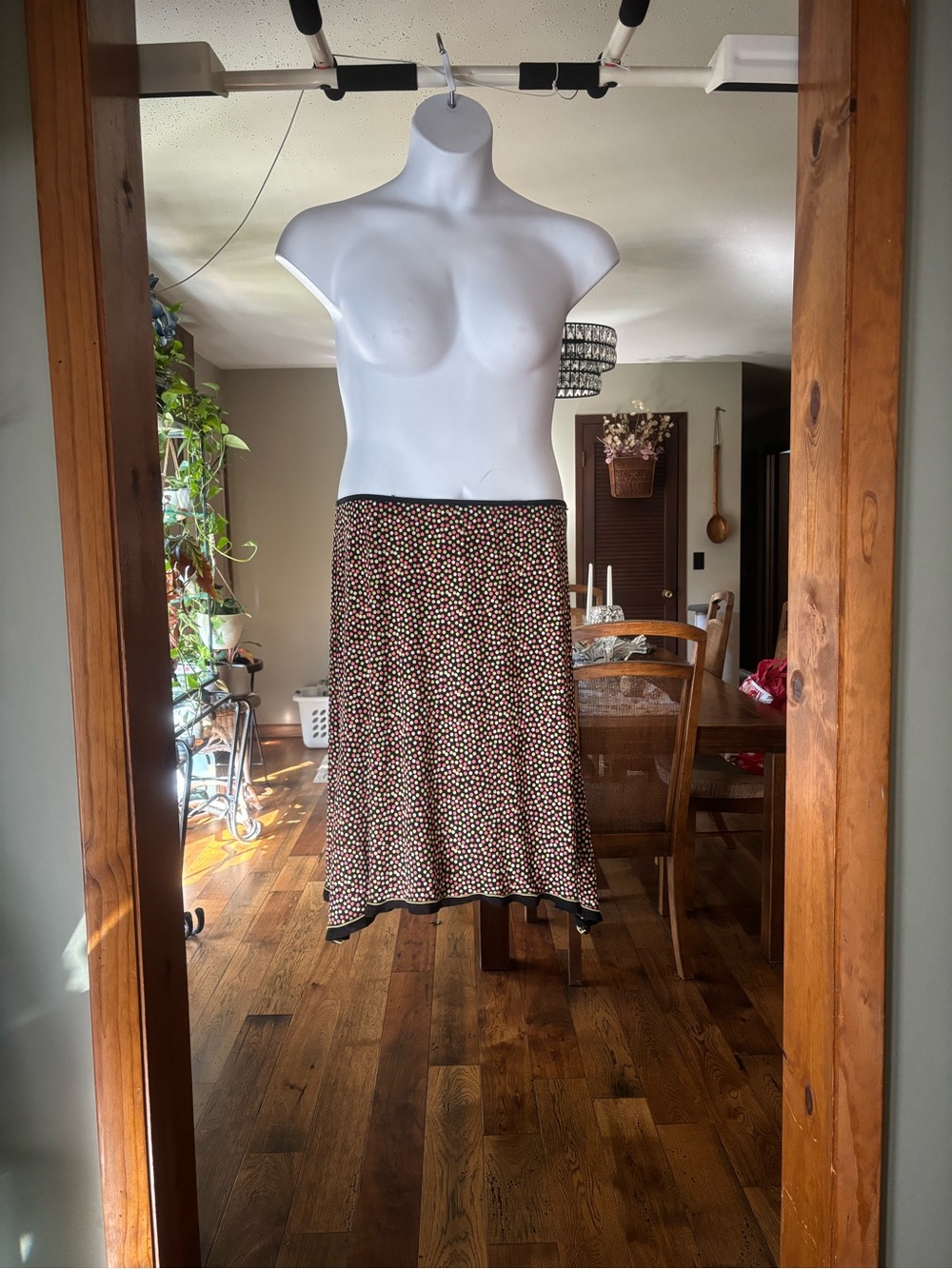 Vintage Max Studio Polka Dot A-Line Midi Skirt - Black with Pink & Green Large